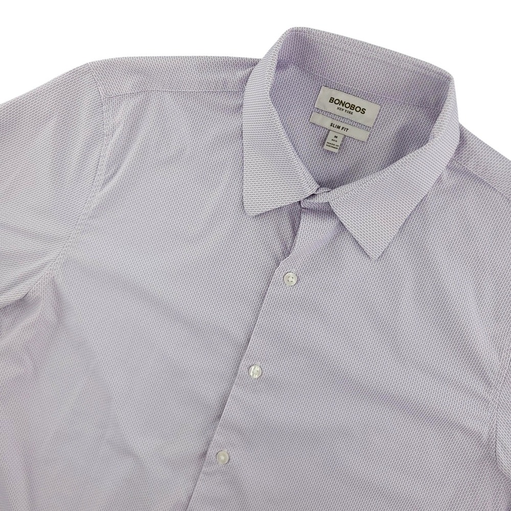 Bonobos Shirt Mens M Purple Geometric Short Sleeve Button Up Stretch Casual